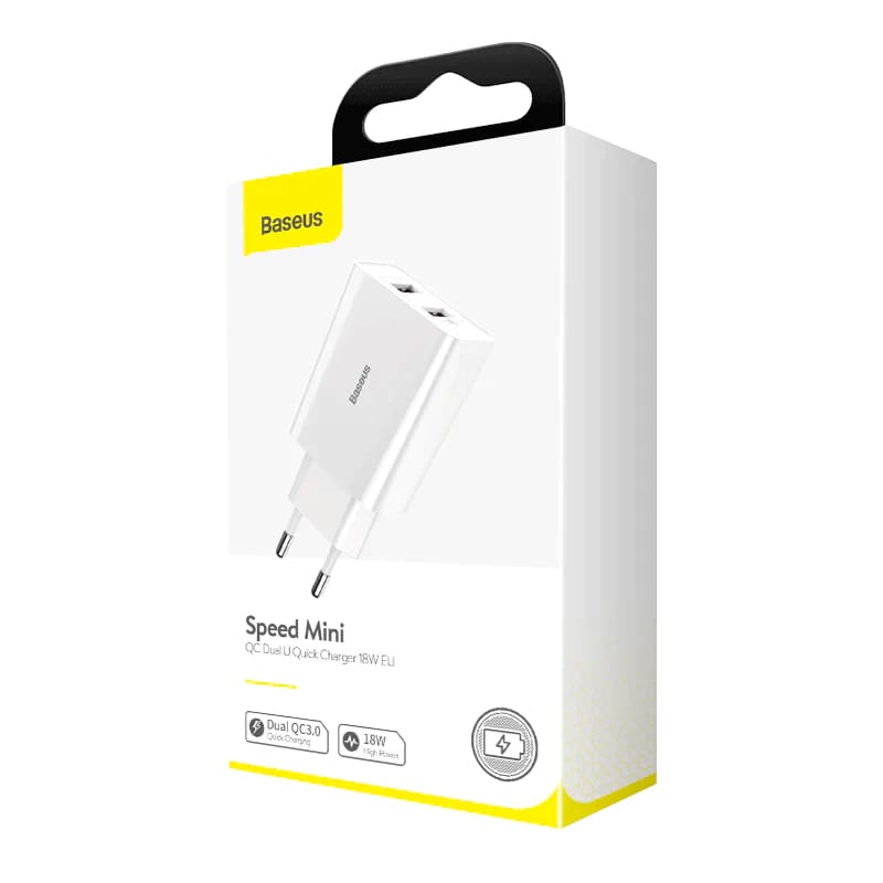 Buy Baseus Speed Mini Dual Qc3.0 Usb Charger 18w - White In Egypt | Shamy Stores