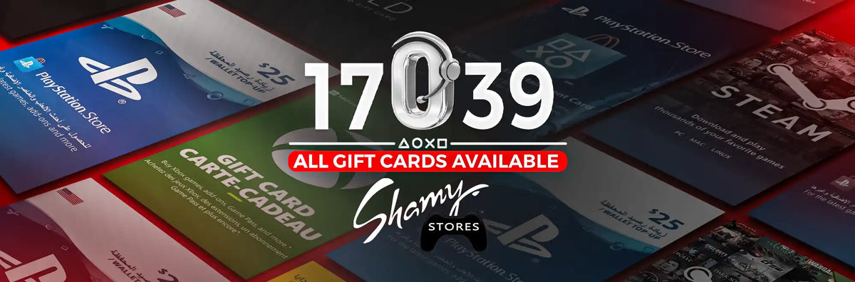 A collection of various digital gift cards, including PlayStation, Xbox, and Steam, available for purchase.