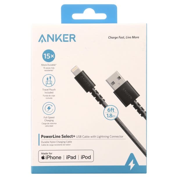 Buy Anker Powerline Select+ Lightning Cable Black (6ft) In Egypt | Shamy Stores
