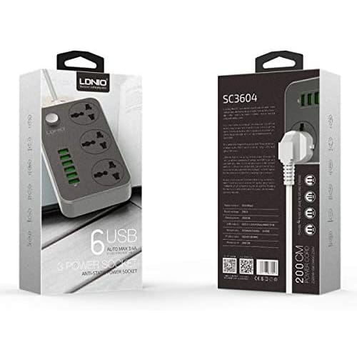 Buy Ldnio Sc3604 Power Strip 3 Sockets with 6 Usb Port Hub in Egypt | Shamy Stores